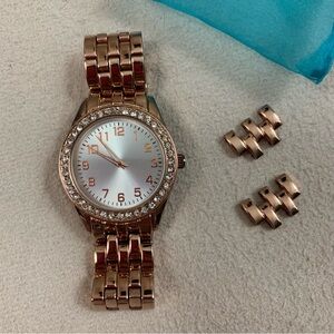 Rose Gold Pave Rhinestone Analog Chain Watch